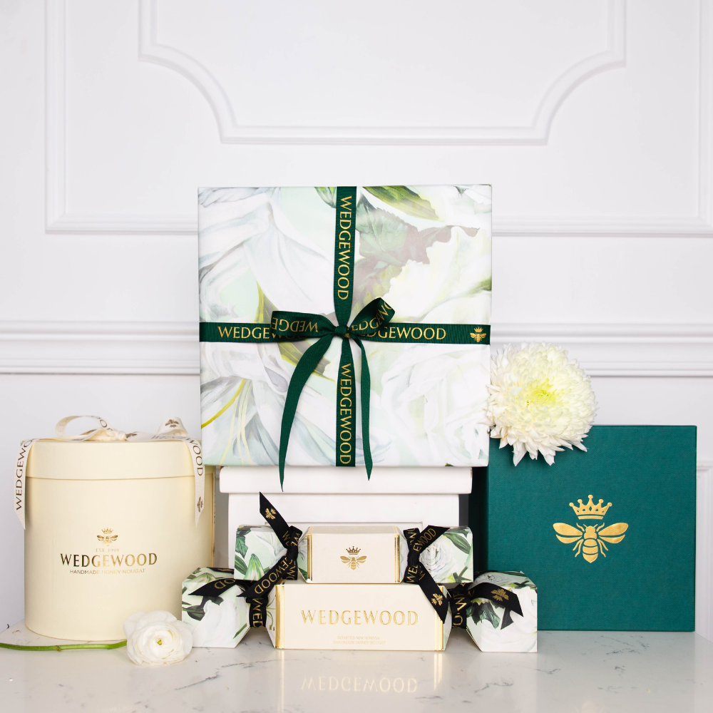 Wedgewood Floral Hamper Box, Small Premium Bee Box, Medium Cream Hat Box, Small and Large Lourensford Crackers